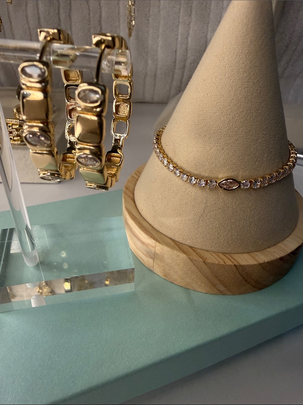Gold Tennis Bracelet and Earring Set